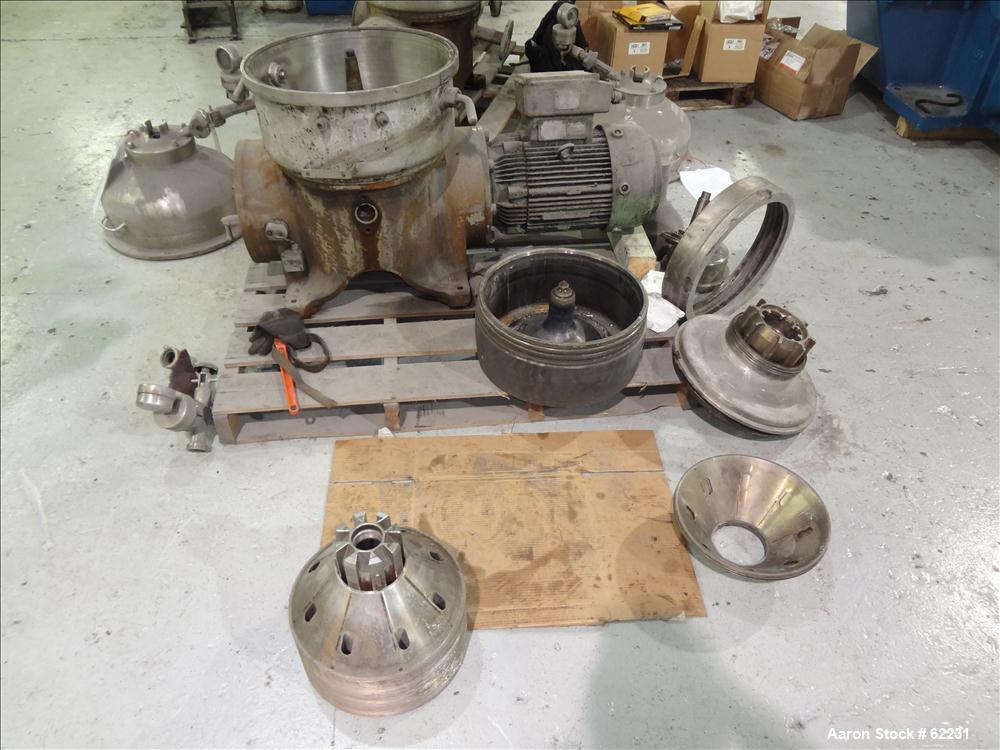 Used Stainless Steel Westfalia Solid Bowl Disc Centrifuge, TA-40-01-156 