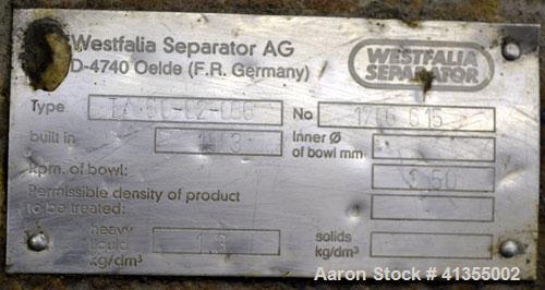 Used- Stainless Steel Westfalia Desludger Disc Centrifuge. TA-60-02-066 