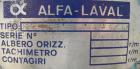 Used Alfa Laval Solid Bowl Disc Centrifuge, model MAB-206-S-24-60-HZ, 316 stainless steel. Maximum bowl speed 1700-1800 rpm. Aluminum top cover. Driven by a 5.6 kw (7.5 hp) 3/60/208-230/460 volt, 172...