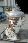 Used Alfa-Laval Model TGV-214H Solid Bowl Disc Centrifuge. 329 Stainless steel construction (product contact areas). Separator design, bottom feed, centripetal pump liquid discharge. Direct drive con...