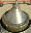 USED: Delaval 375 solid bowl disc centrifuge, 316 stainless steel construction, clarifier design, bottom feed, tri-pod frame, direct drive, approximate 3 hp drive motor, start/stop control.