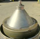 USED: Delaval 375 solid bowl disc centrifuge, 316 stainless steel construction, clarifier design, bottom feed, tri-pod frame, direct drive, approximate 3 hp drive motor, start/stop control.