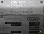 Used Westfalia BKA-6-86-076 Solid Bowl Disc Centrifuge, 316 Stainless Steel. Maximum bowl speed 8510 rpm, direct drive configuration, 7.5 hp drive motor. Mounted on a cart with casters and a control ...
