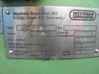 Used- Westfalia RTA-45-01-076 Solid Bowl Disc Centrifuge. Materialof contruction is 316 stainless steel, max bowl speed 7200...