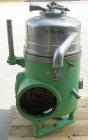 Used Westfalia RTA-45-01-076 Solid Bowl Disc Centrifuge, stainless steel construction (product contact areas), 2205 stainless steel bowl, maximum bowl speed 7200 rpm, light and heavy phase centripeta...