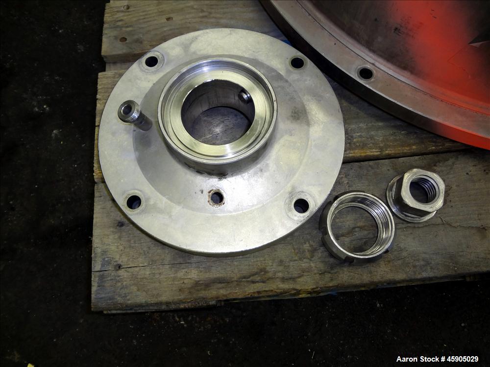 Used Alfa-Laval BTUX-51OT-34CEP-60 Nozzle Disc Centrifuge, 316 stainless Steel (product contact areas), clarifier design (Liquid/solids separation), centripetal pump liquid discharge, driven by a 45 ...