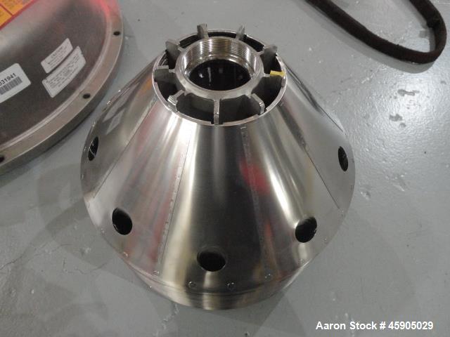 Used Alfa-Laval BTUX-51OT-34CEP-60 Nozzle Disc Centrifuge, 316 stainless Steel (product contact areas), clarifier design (Liquid/solids separation), centripetal pump liquid discharge, driven by a 45 ...