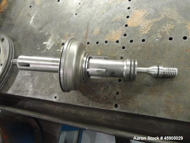 Used Alfa-Laval BTUX-51OT-34CEP-60 Nozzle Disc Centrifuge, 316 stainless Steel (product contact areas), clarifier design (Liquid/solids separation), centripetal pump liquid discharge, driven by a 45 ...