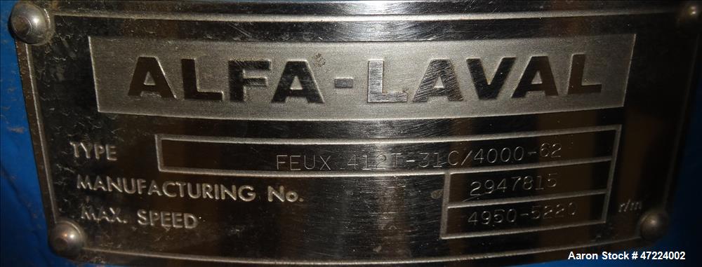 Used Alfa Laval Disc Nozzle Centrifuge, Model FEUX-412