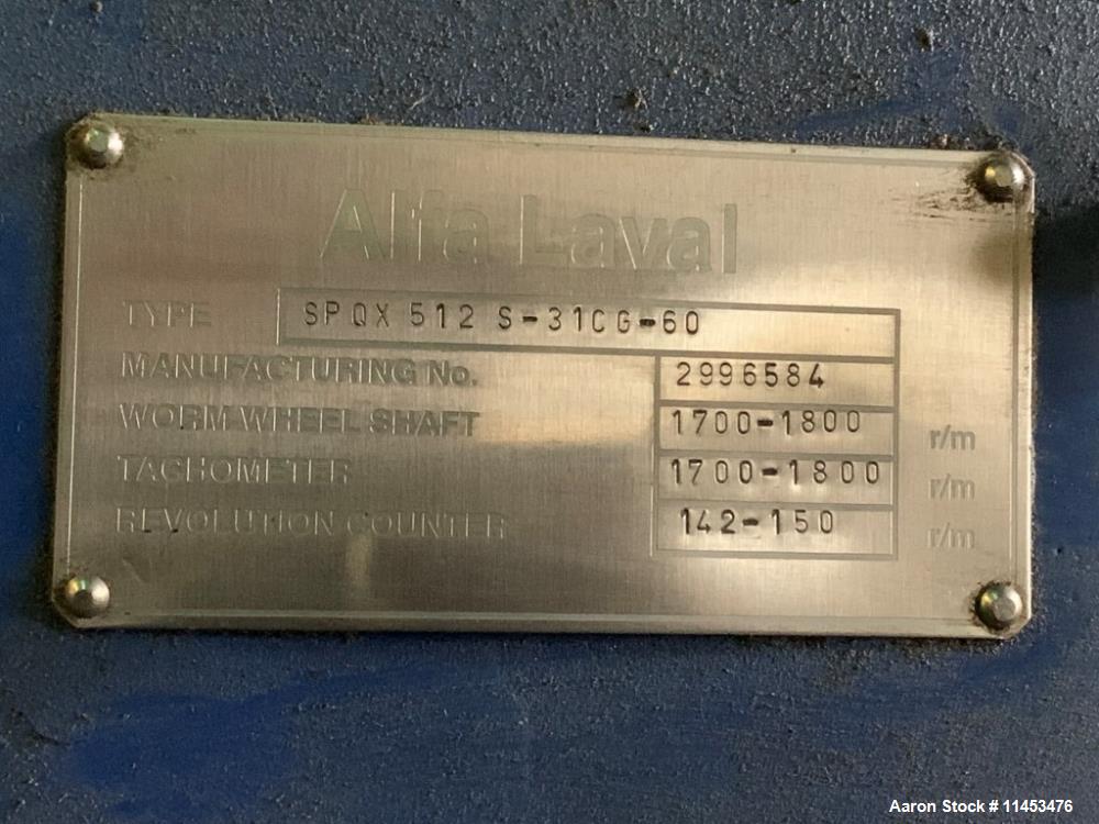 Alfa Laval SPQX-512-S-31CG-60 Nozzle Disc Centrifuge. Used.