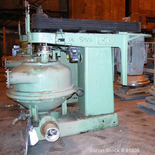 USED: Dorr Oliver Merco Nozzle Disc Centrifuge, Model B-30, 317 stainless steel rotor assembly.Max bowl speed 2550 rpm, bronze housing, base with hoist, 125 hp, 3/60/460 volt, drive motor, electric s...