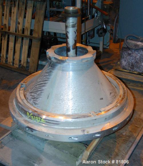 USED: Dorr Oliver Merco Nozzle Disc Centrifuge, Model B-30, 317 stainless steel rotor assembly.Max bowl speed 2550 rpm, bronze housing, base with hoist, 125 hp, 3/60/460 volt, drive motor, electric s...