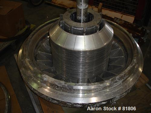 USED: Dorr Oliver Merco Nozzle Disc Centrifuge, Model B-30, 317 stainless steel rotor assembly.Max bowl speed 2550 rpm, bronze housing, base with hoist, 125 hp, 3/60/460 volt, drive motor, electric s...