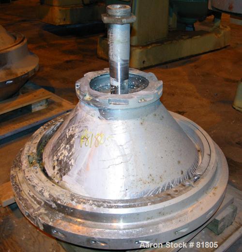 USED: Dorr Oliver Merco B-30 Nozzle Disc Centrifuge. 317 stainless steel rotor assembly, max bowl speed 2550 rpm, bronze housing, base with hoist, 125 hp, 460/3/60 drive motor, electric spindle oiler...
