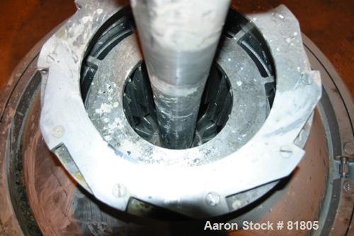 USED: Dorr Oliver Merco B-30 Nozzle Disc Centrifuge. 317 stainless steel rotor assembly, max bowl speed 2550 rpm, bronze housing, base with hoist, 125 hp, 460/3/60 drive motor, electric spindle oiler...
