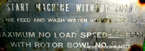 Used Dorr Oliver BH-20 Merco Centrifuge. Stainless steel rotor assem