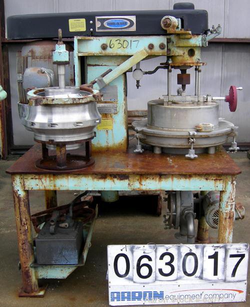 Used Dorr Oliver CSU-14 Nozzle Disc Centrifuge. 316 Stainless steel construction, maximum bowl speed 6100 rpm, skimmer assembly. Driven by a 25 hp, 3/50/400 volt, 2955 rpm motor. Unitized on a carbon...
