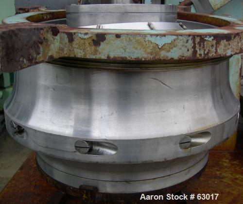 Used Dorr Oliver CSU-14 Nozzle Disc Centrifuge. 316 Stainless steel construction, maximum bowl speed 6100 rpm, skimmer assembly. Driven by a 25 hp, 3/50/400 volt, 2955 rpm motor. Unitized on a carbon...