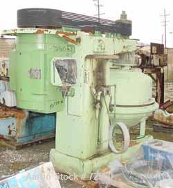 USED: Dorr Oliver/Merco BH-30 nozzle disc centrifuge. Max bowl speed 3300 rpm, stainless steel rotor assembly, bronze housing, spindle bearing assembly, stand and hoist frame, 150 hp drive motor 460/...