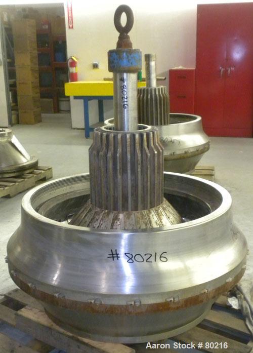 USED: Dorr Oliver Merco BH-36 nozzle disc centrifuge. Ferralium 225 rotor assembly, bronze housing. Driven by a 150 hp, 3/60/460 volt, 1760 rpm motor, 2600 rpm bowl speed. Includes control panel, bas...