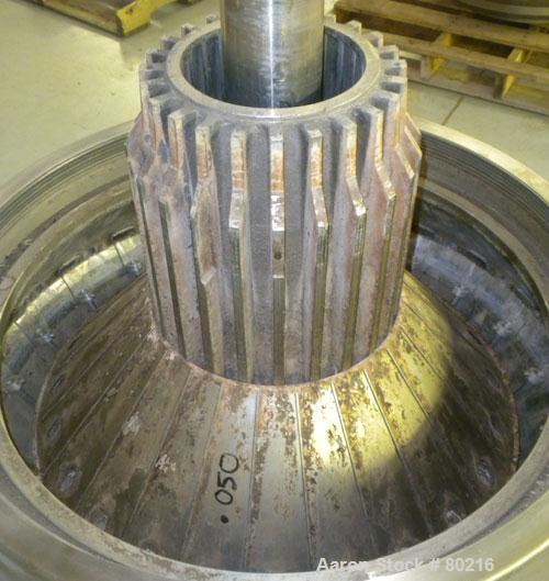 USED: Dorr Oliver Merco BH-36 nozzle disc centrifuge. Ferralium 225 rotor assembly, bronze housing. Driven by a 150 hp, 3/60/460 volt, 1760 rpm motor, 2600 rpm bowl speed. Includes control panel, bas...