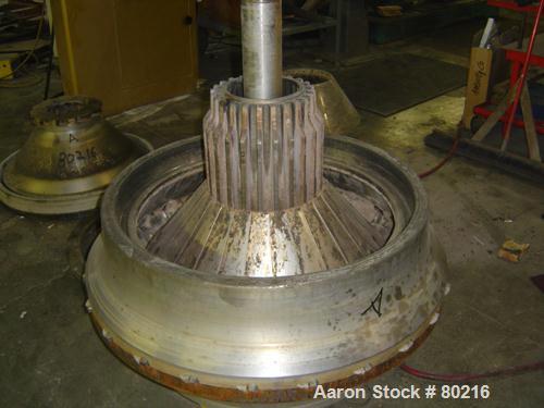USED: Dorr Oliver Merco BH-36 nozzle disc centrifuge. Ferralium 225 rotor assembly, bronze housing. Driven by a 150 hp, 3/60/460 volt, 1760 rpm motor, 2600 rpm bowl speed. Includes control panel, bas...