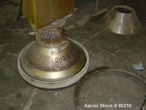 USED: Dorr Oliver Merco BH-36 nozzle disc centrifuge. Ferralium 225 rotor assembly, bronze housing. Driven by a 150 hp, 3/60/460 volt, 1760 rpm motor, 2600 rpm bowl speed. Includes control panel, bas...