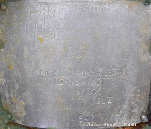 Used Stainless Steel Sharples Nozzlejector Centrifuge, Type DM-E-1624-19-E-2633