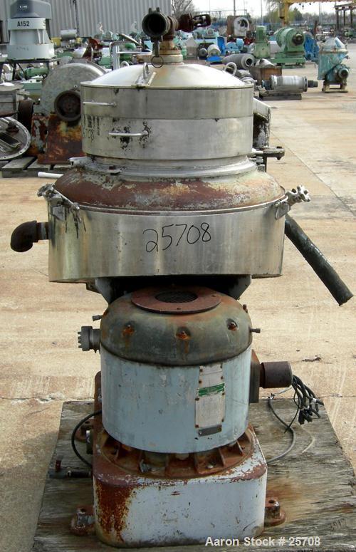 USED: Sharples DH-3 Nozzljector disc centrifuge, 304 stainless steel, separator design. Max bowl speed 6350 rpm. Max operati...