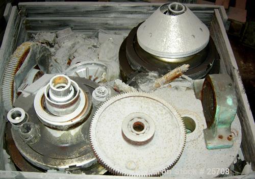 USED: Sharples DH-3 Nozzljector disc centrifuge, 304 stainless steel, separator design. Max bowl speed 6350 rpm. Max operating temperature 212 deg, belt drive configuration. Driven by an approximate ...