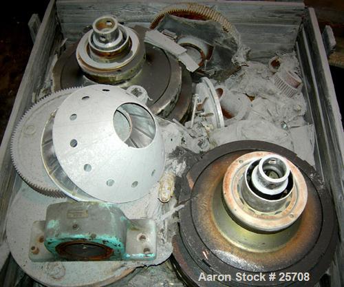 USED: Sharples DH-3 Nozzljector disc centrifuge, 304 stainless steel, separator design. Max bowl speed 6350 rpm. Max operating temperature 212 deg, belt drive configuration. Driven by an approximate ...