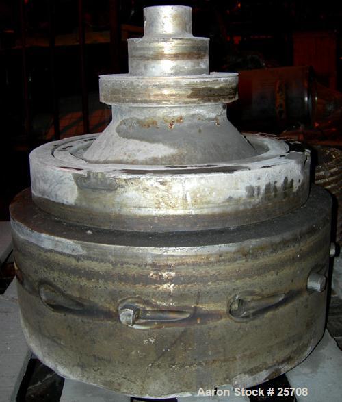 USED: Sharples DH-3 Nozzljector disc centrifuge, 304 stainless steel, separator design. Max bowl speed 6350 rpm. Max operating temperature 212 deg, belt drive configuration. Driven by an approximate ...