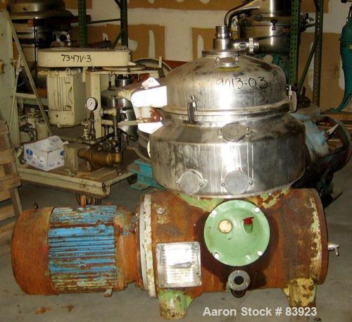 USED: Westfalia HDA-75-06-016 nozzle centrifuge. Stainless steel contacts. 60 hp motor, 3/60/203-460. 5500 rpm, solids 1.03 kg/dm3. Frame serial #1649842.