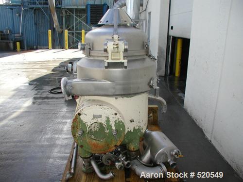 USED: Westfalia HDA-75-06-016 nozzle disc centrifuge, 316 stainlesssteel construction on product contact areas. Max bowls peed 5400 rpm,clarifier design, centripetal pump liquid discharge, direct dri...