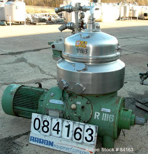 Used Westfalia HDA75-06-016 Nozzle Disc Parts Machine Centrifuge. 316 stainless steel construction on product contact areas, maximum bowl speed 5600 rpm. Clarifier design, centripetal pump liquid dis...