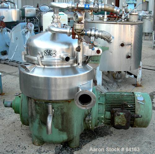 Used Westfalia HDA75-06-016 Nozzle Disc Parts Machine Centrifuge. 316 stainless steel construction on product contact areas, maximum bowl speed 5600 rpm. Clarifier design, centripetal pump liquid dis...