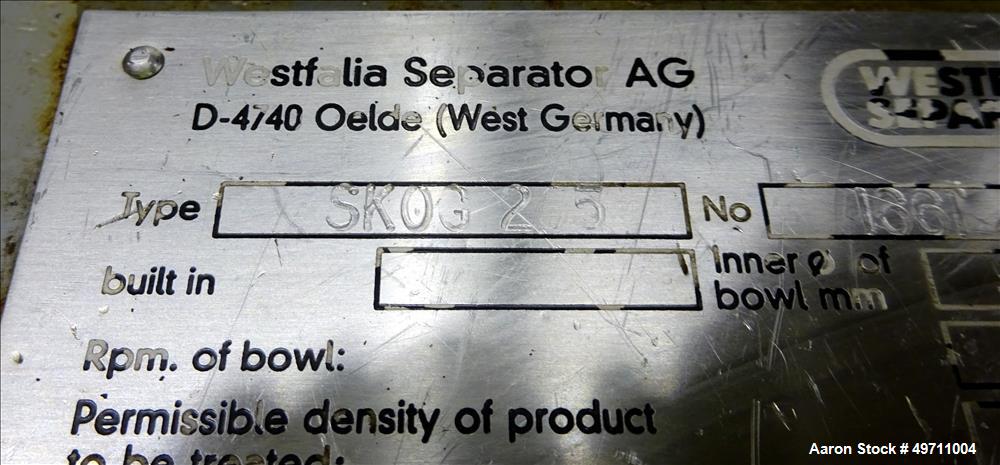 Used Westfalia Lab Nozzle Disc Centrifuge
