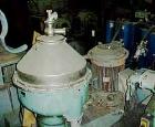 Used Alfa Laval SPQX-512S-31CG-60 Nozzle Centrifuge. 60 HP motor 3/60/460, belt driven, upper piping, base and sub-base. Maximum speed is 4630 rpm, recycle feature, suitable for up to 25,000 lb/hour ...