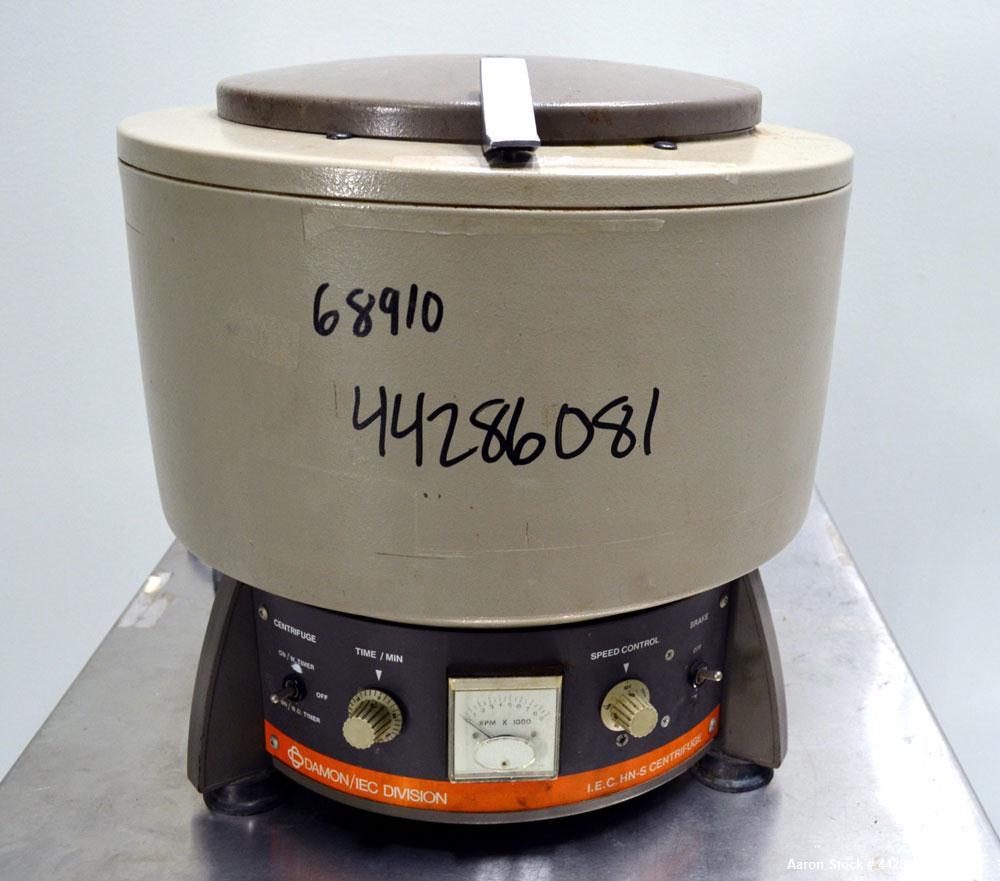 Used IEC International Equipment Company Lab Centrifuge, Model HN-S. Maximum 8450 rpm. Includes speed control, brake, and a model 211 4 position swing out rotor. Driven by a 1/7hp, 1/60/115 volt moto...