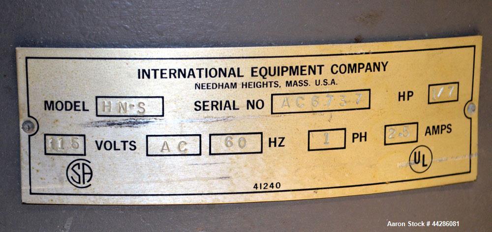 Used IEC International Equipment Company Lab Centrifuge, Model HN-S. Maximum 8450 rpm. Includes speed control, brake, and a model 211 4 position swing out rotor. Driven by a 1/7hp, 1/60/115 volt moto...