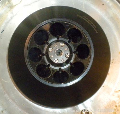 Used Sorvall Refrigerated Superspeed Centrifuge, Model RC-5B. 8 station chamber measures 16" diameter x 13" deep. 30 Amp, 60 Hertz, 208 Volt, 4368 Watts. Manually operated time controls up to 120 min...