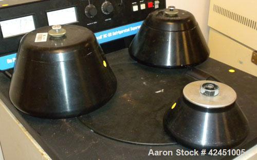 Used Sorvall Refrigerated Superspeed Centrifuge, Model RC-5B. 8 station chamber measures 16" diameter x 13" deep. 30 Amp, 60 Hertz, 208 Volt, 4368 Watts. Manually operated time controls up to 120 min...