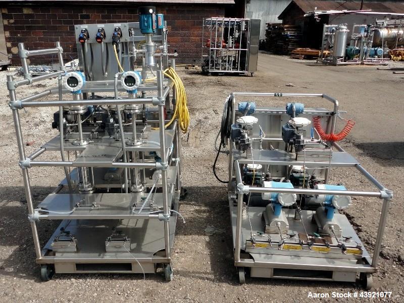 Used CINC Industries V0-2 Centrifuge, 316L Stainless Steel Construction. Rated 0.5 gallons per minute at 30 psi at 220 degrees F., 6000 rpm maximum bowl speed, 0.125hp, 230/460 volt motor drive on st...