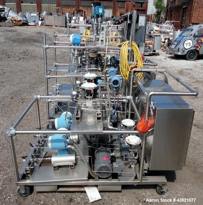 Used CINC Industries V0-2 Centrifuge, 316L Stainless Steel Construction. Rated 0.5 gallons per minute at 30 psi at 220 degrees F., 6000 rpm maximum bowl speed, 0.125hp, 230/460 volt motor drive on st...