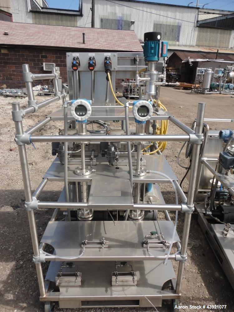 Used CINC Industries V0-2 Centrifuge, 316L Stainless Steel Construction. Rated 0.5 gallons per minute at 30 psi at 220 degrees F., 6000 rpm maximum bowl speed, 0.125hp, 230/460 volt motor drive on st...
