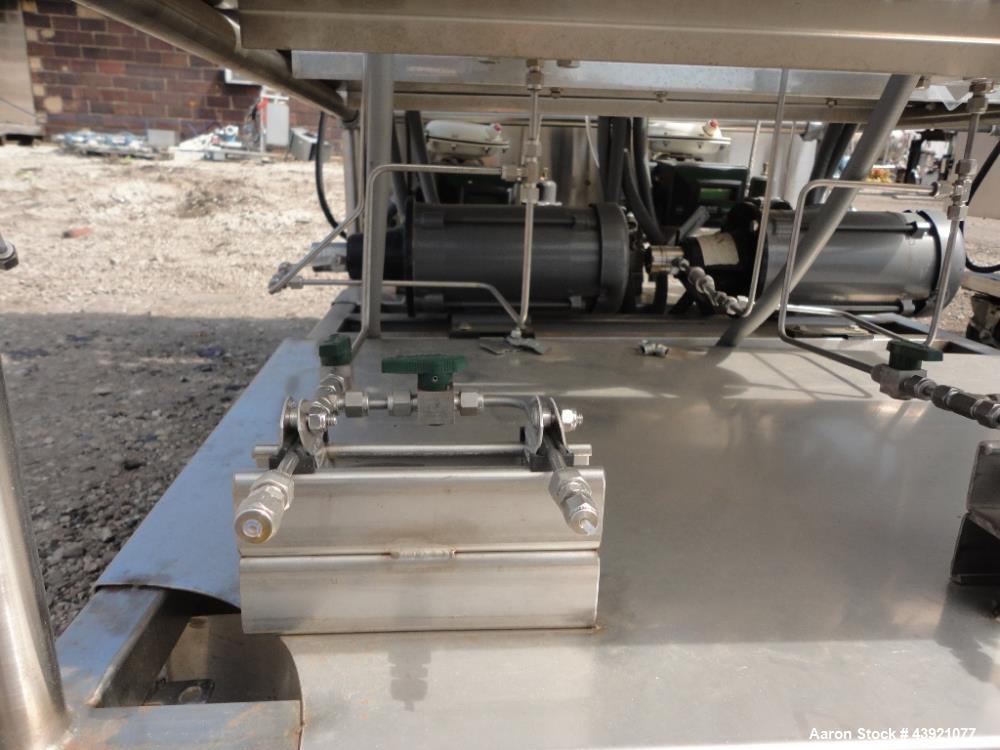 Used CINC Industries V0-2 Centrifuge, 316L Stainless Steel Construction. Rated 0.5 gallons per minute at 30 psi at 220 degrees F., 6000 rpm maximum bowl speed, 0.125hp, 230/460 volt motor drive on st...