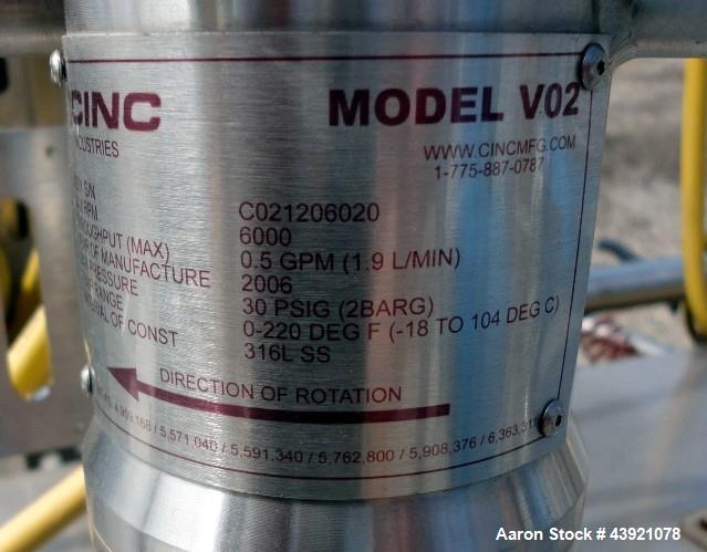 Used Cinc Industries Three Stage Counter Current Extraction Unit Consisting Of: (1) Cinc vertical centrifuge, model V-02, hastelloy C construction, 5 cm rotor diameter, rated up to 0.53 gallon per mi...