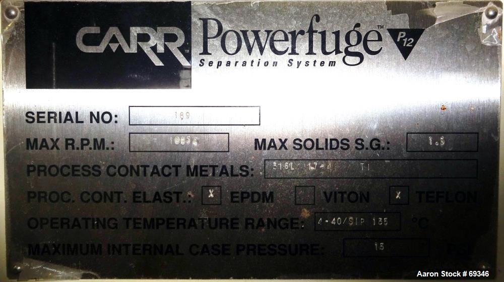 Used Carr P-12 Powerfuge Solid Bowl Centrifuge