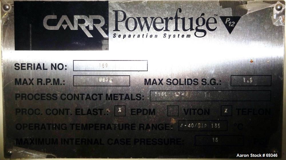 Used- Carr P-12 Powerfuge Solid Bowl Centrifuge