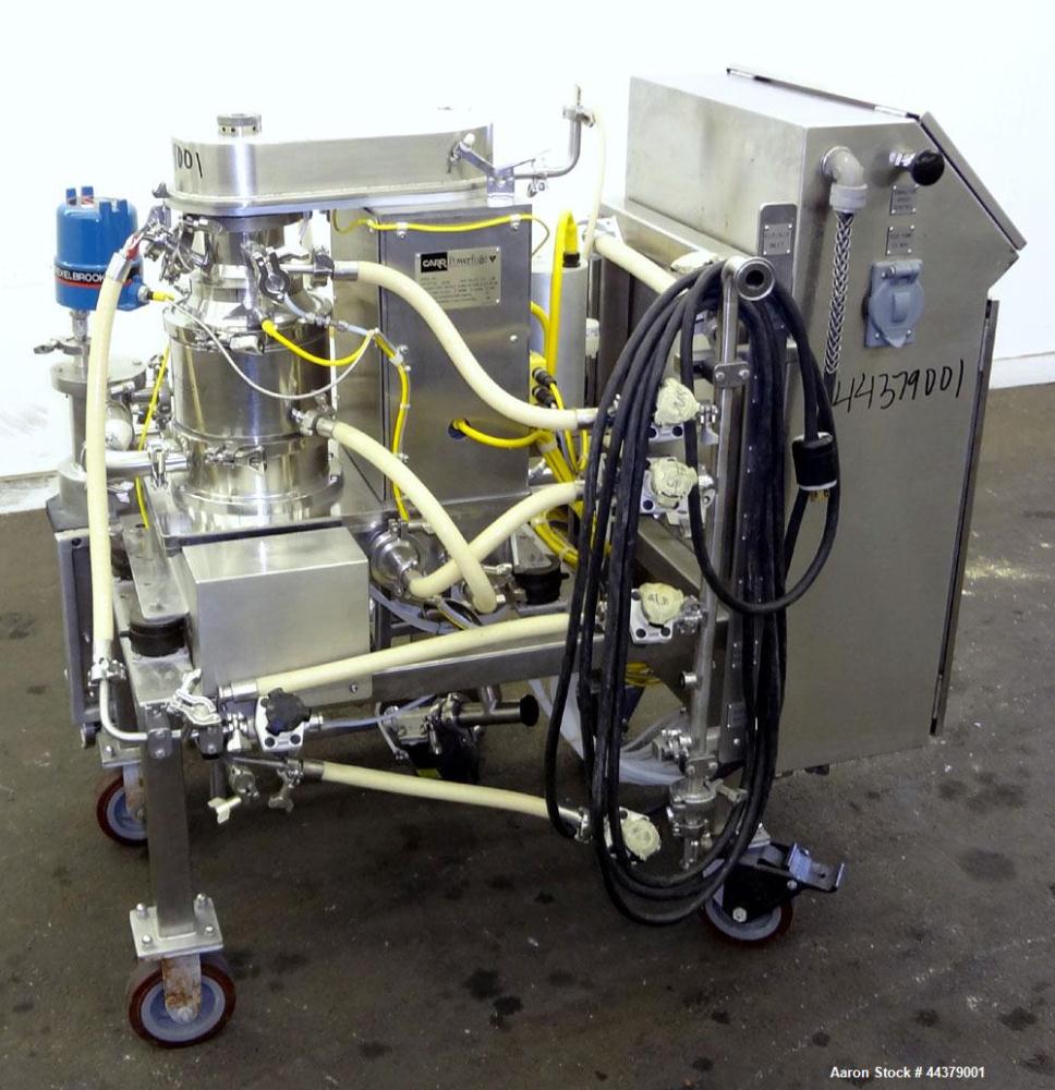 Used Carr Powerfuge P6 Pilot Separation System. 316L Stainless steel/Titanium Ti-6AL-4V construction (product contact areas). Rotating speed up to 15,325 rpm, G" force range 500 to 20,000. Nominal fl...